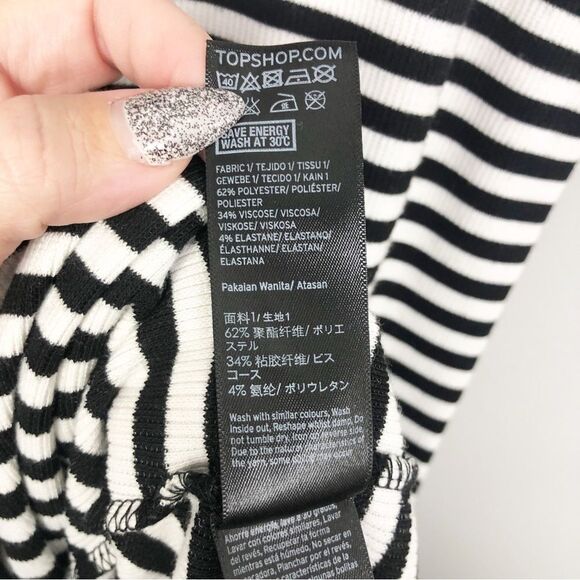 TOPSHOP | Striped Black & White Dress Rainbow Accent Bodycon Women’s Size 6 - Picture 11 of 12